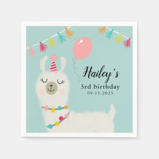 Serviette En Papier Llama Thème Anniversaire (Devant)
