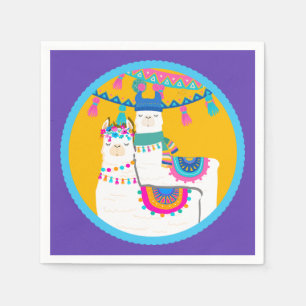 Serviette En Papier Llama Violet Bleu Jaune Anniversaire Coloré
