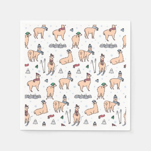 Serviette En Papier Llamas En Casquette & Écarts Motif de ski (Devant)