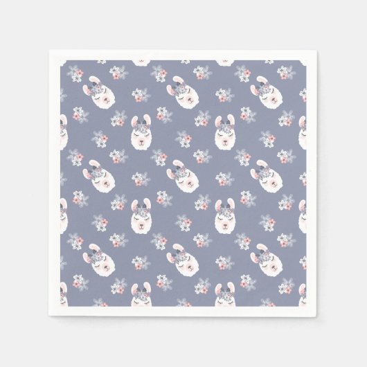 Serviette En Papier Llamas & Fleurs Motif (Devant)