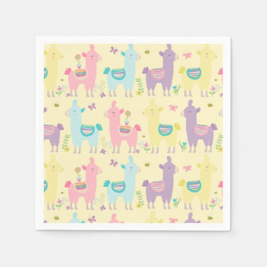 Serviette En Papier Llamas rose, jaune pourpre mignonne adorable (Devant)