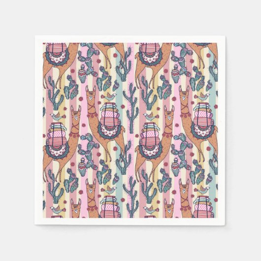 Serviette En Papier Llamas Sur La Stripe Motif (Devant)