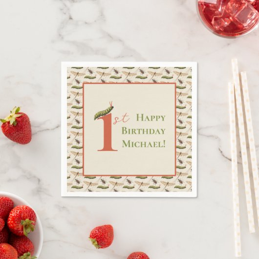 Serviette En Papier Log Bug Insect Nom personnalisé 1er anniversaire (En situation)
