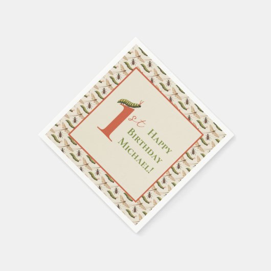 Serviette En Papier Log Bug Insect Nom personnalisé 1er anniversaire (Coin)