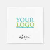 Serviette En Papier Logo/Art/Photo, Nom Script noir, Blanc (Devant)