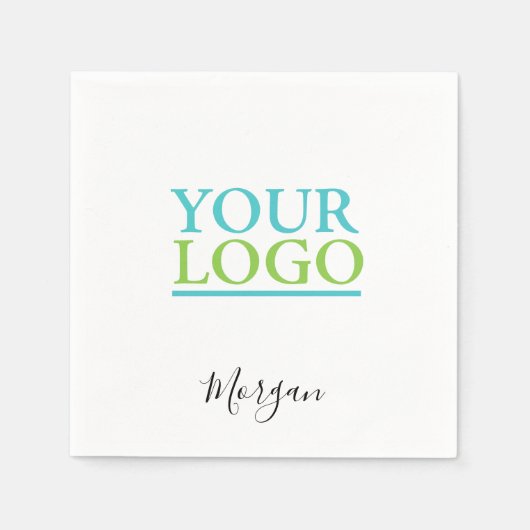 Serviette En Papier Logo/Art/Photo, Nom Script noir, Blanc (Devant)