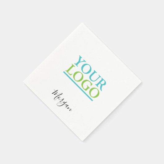 Serviette En Papier Logo/Art/Photo, Nom Script noir, Blanc (Coin)