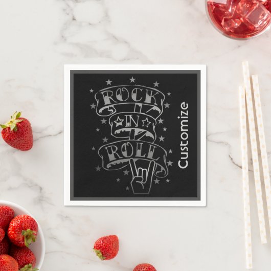 Serviette En Papier Logo Black & Silver Rock & Roll (En situation)