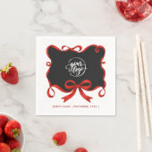 Serviette En Papier Logo Chic Noël Arc Ruban Noir Rouge Script (En situation)