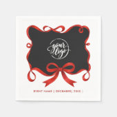 Serviette En Papier Logo Chic Noël Arc Ruban Noir Rouge Script (Devant)