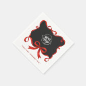 Serviette En Papier Logo Chic Noël Arc Ruban Noir Rouge Script (Coin)