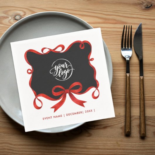 Serviette En Papier Logo Chic Noël Arc Ruban Noir Rouge Script