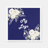 Serviette En Papier logo commercial bleu marine florale blanche (Devant)