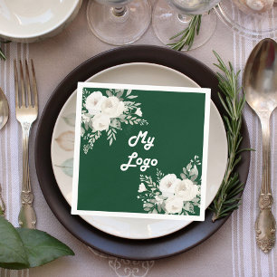 Serviette En Papier logo commercial Emerald green white florals