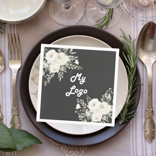 Serviette En Papier logo commercial florale blanche grise