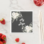 Serviette En Papier logo commercial florale blanche grise (En situation)