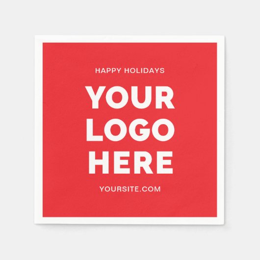 Serviette En Papier Logo d'affaires rouge et blanc Joyeuses fêtes (Devant)