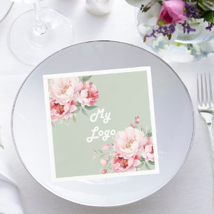 Serviette En Papier Logo de l'entreprise de fleurs rose vertes Sage
