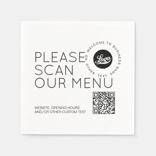 Serviette En Papier Logo de l'entreprise Scan menu QR code Round text (Devant)