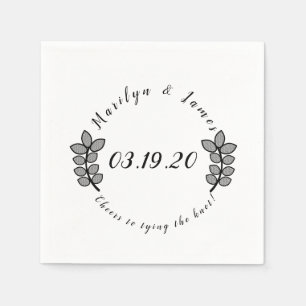 Serviette En Papier Logo de mariage noir blanc Branche de verdure