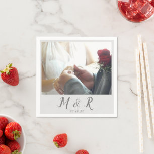 Serviette En Papier Logo de mariage photo minimaliste moderne gris