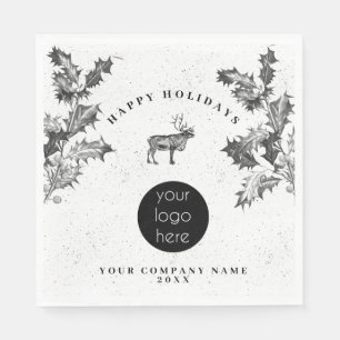 Serviette En Papier Logo de vacances rustique noir et blanc pour entre