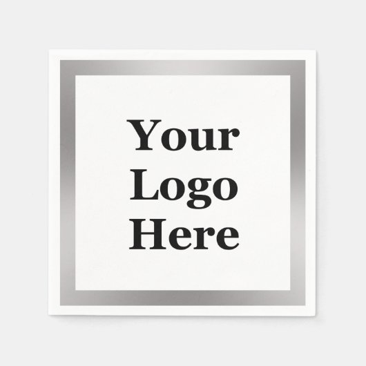 Serviette En Papier Logo d'entreprise Argent et blanc Modèle élégant (Devant)