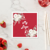 Serviette En Papier Logo d'entreprise de fleurs blanches rouges (En situation)