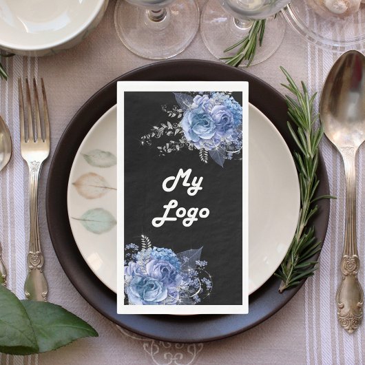 Serviette En Papier Logo d'entreprise de fleurs bleues noires