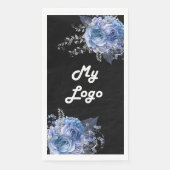 Serviette En Papier Logo d'entreprise de fleurs bleues noires (Devant)