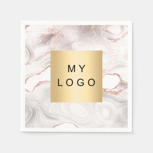 Serviette En Papier Logo d'entreprise en marbre doré rose (Devant)