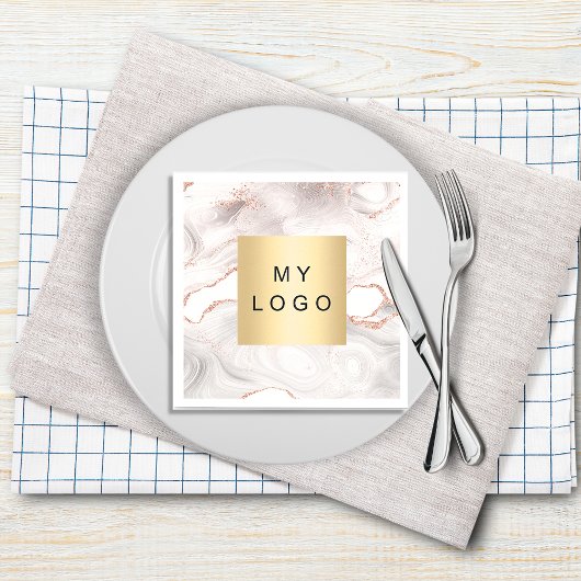 Serviette En Papier Logo d'entreprise en marbre doré rose