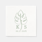 Serviette En Papier Logo du Mariage Monogramme Monstera Personnalisé (Devant)