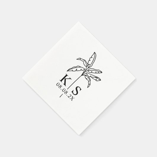 Serviette En Papier Logo Mariage Monogramme Personnalisé Palm Tree Nap (Coin)