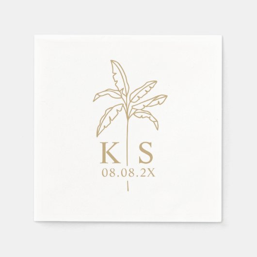 Serviette En Papier Logo Mariage Monogramme Personnalisé Palm Tree Nap (Devant)