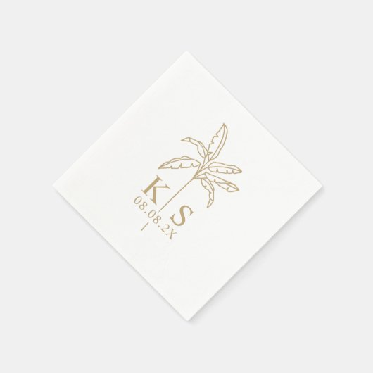Serviette En Papier Logo Mariage Monogramme Personnalisé Palm Tree Nap (Coin)