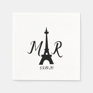 Serviette En Papier Logo mariage tour Paris noir blanc