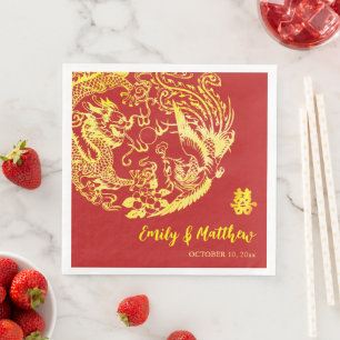 Serviette En Papier Logo mariage traditionnel chinois Dragon Phénix