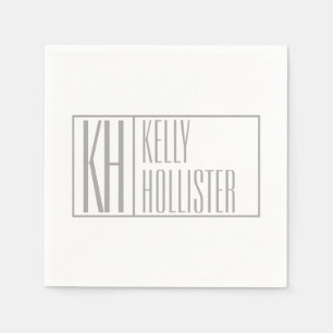 Serviette En Papier Logo Moderne Grey Initiales & Nom