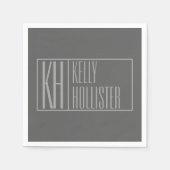 Serviette En Papier Logo moderne, gris sur gris foncé, initiales et no (Devant)