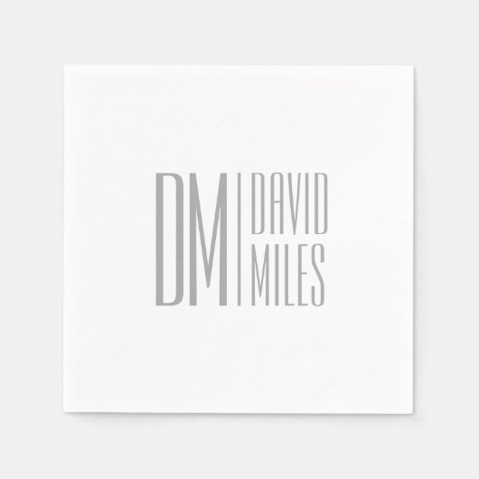 Serviette En Papier Logo Stylish Minimal & Modern Grey Initiales & Nom (Devant)