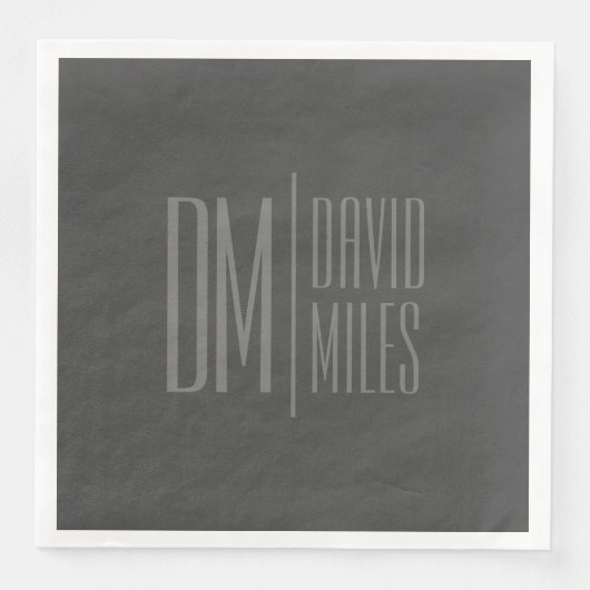 Serviette En Papier Logo Stylish Minimal & Modern Grey Initiales & Nom (Devant)