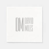Serviette En Papier Logo Stylish Minimal & Modern Grey Initiales & Nom (Devant)