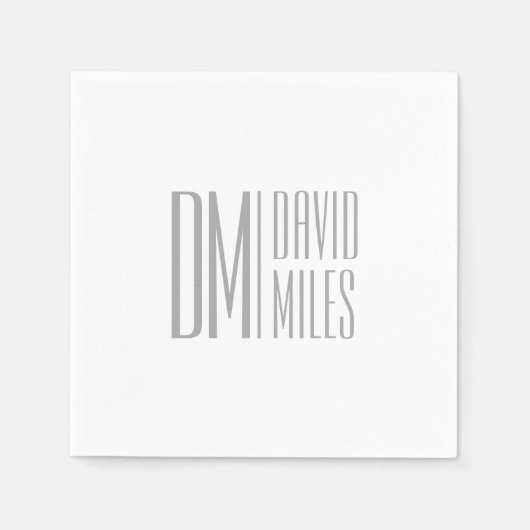 Serviette En Papier Logo Stylish Minimal & Modern Grey Initiales & Nom (Devant)