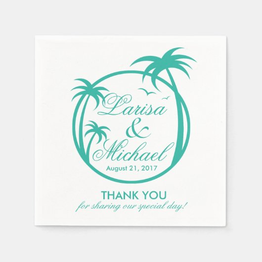 Serviette En Papier Logo tropical de Palm Beach | blanc aqua (Devant)