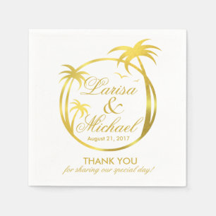 Serviette En Papier Logo tropical de Palm Beach   fausse feuille d'or