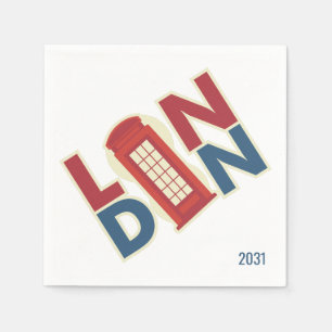 Serviette En Papier London Bleu Rouge Personnalisé
