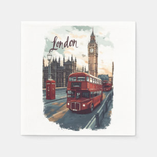 Serviette En Papier Londres Cityscape avec bus à impériale et Big Ben