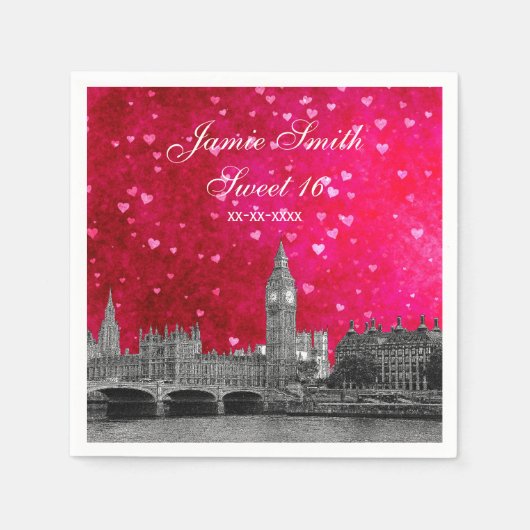 Serviette En Papier Londres Royaume-Uni Skyline Hot Rose Red Heart Swe (Devant)