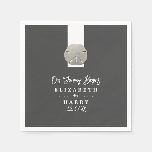 Serviette En Papier Lone Sand Dollar - Charcoal Grey - Beach Wedding (Devant)